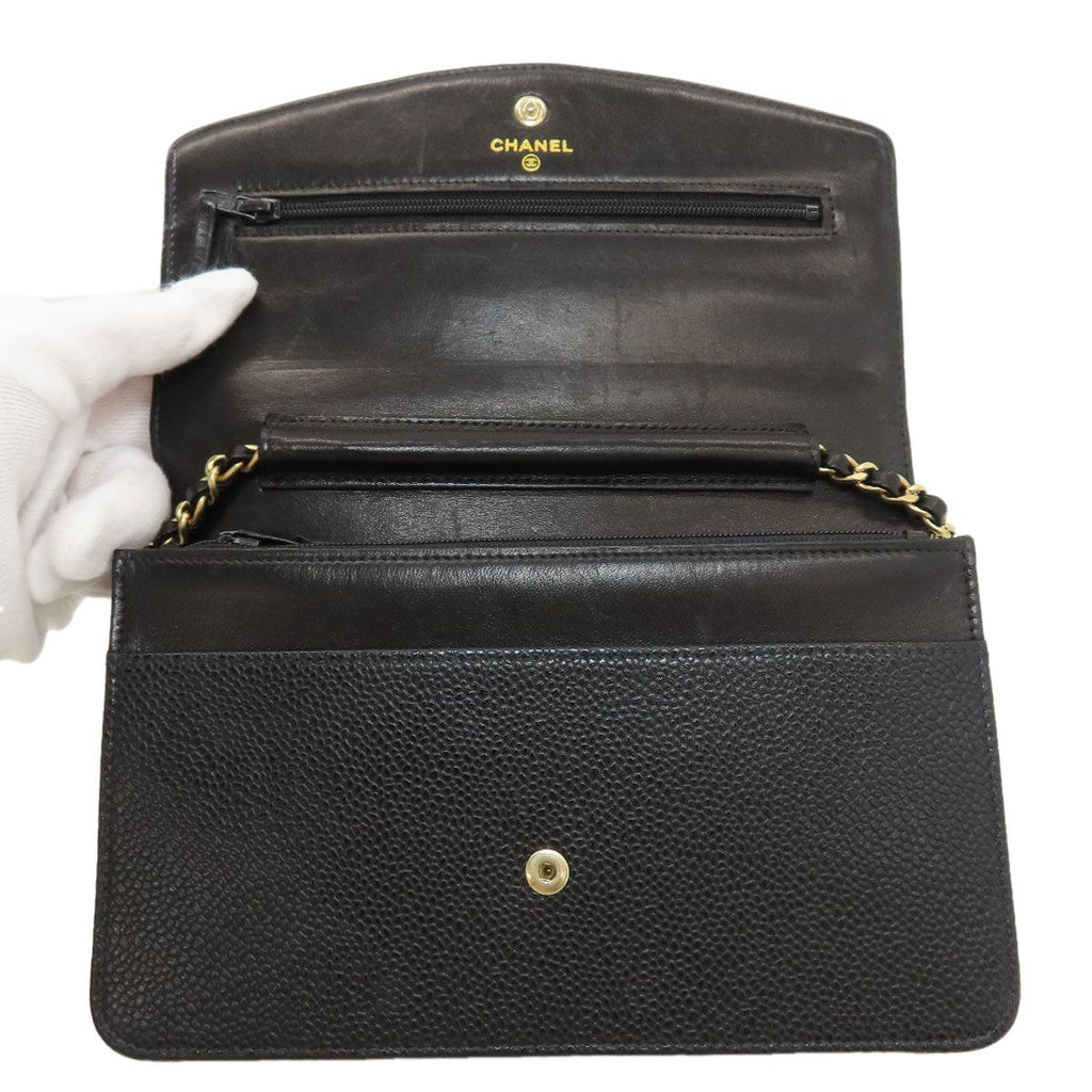 Chanel Chain Wallet CC Logo Gold Grained Calfskin Shoulder Bag — view 5