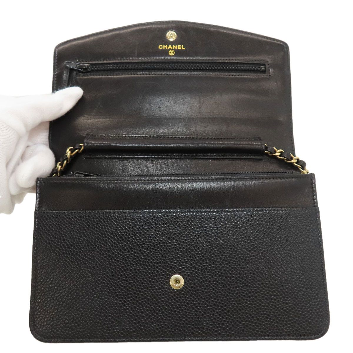 Chanel Chain Wallet CC Logo Gold Grained Calfskin Shoulder Bag — view 5