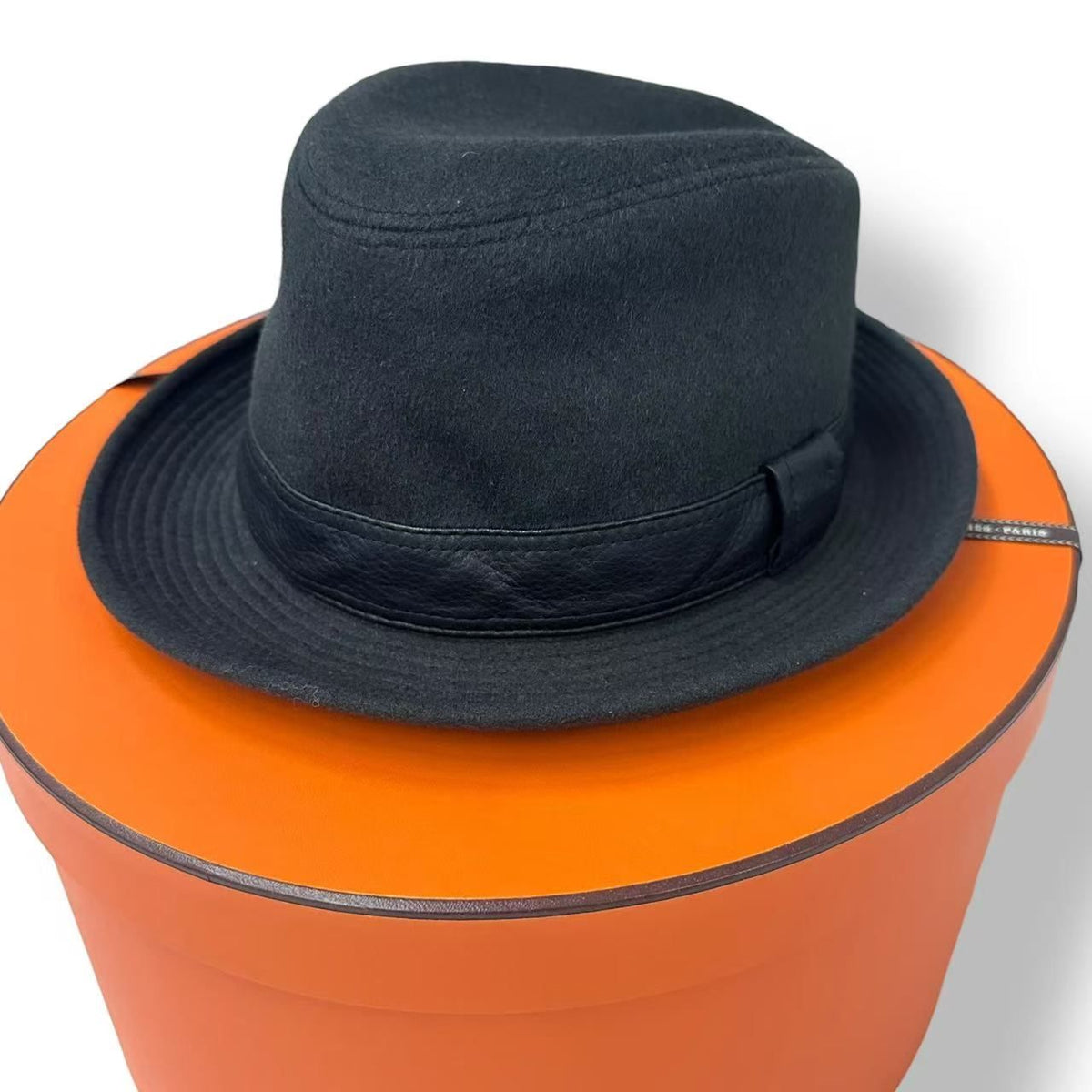 Hermes Leather Ribbon Hat Cashmere Black