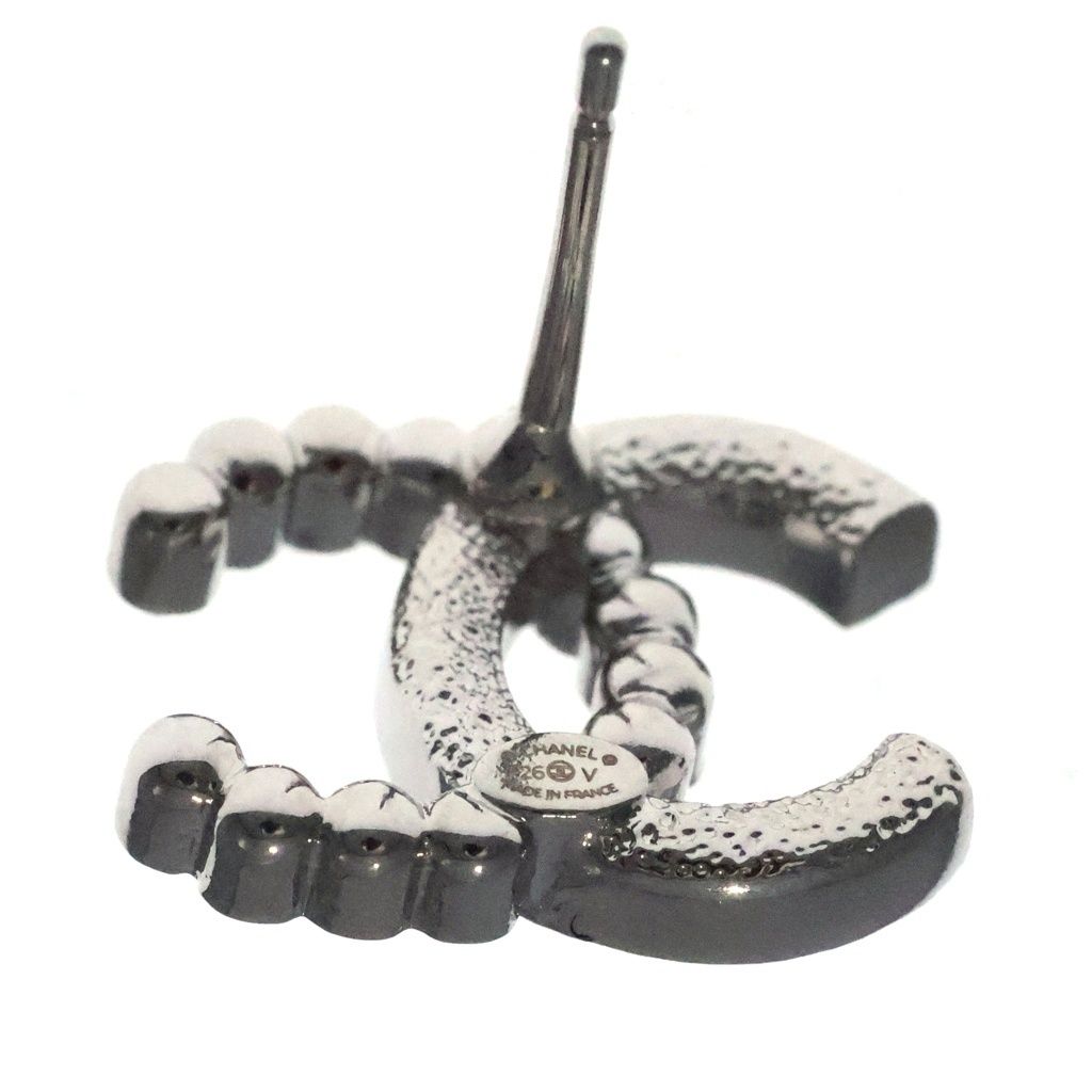 Chanel CC Logo Rhinestone Pearl Earrings Silver — view 5