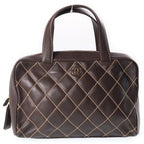Chanel Wild Stitch Mini Boston Bag Brown Lambskin Gold