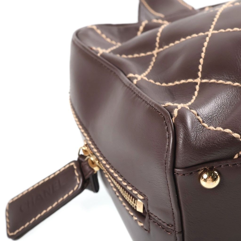 Chanel Wild Stitch Mini Boston Bag Brown Lambskin Gold — view 5