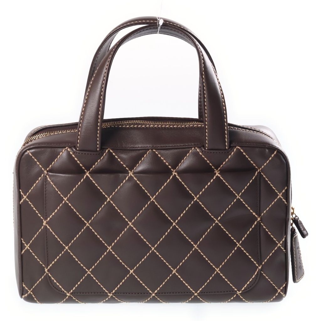 Chanel Wild Stitch Mini Boston Bag Brown Lambskin Gold — view 2