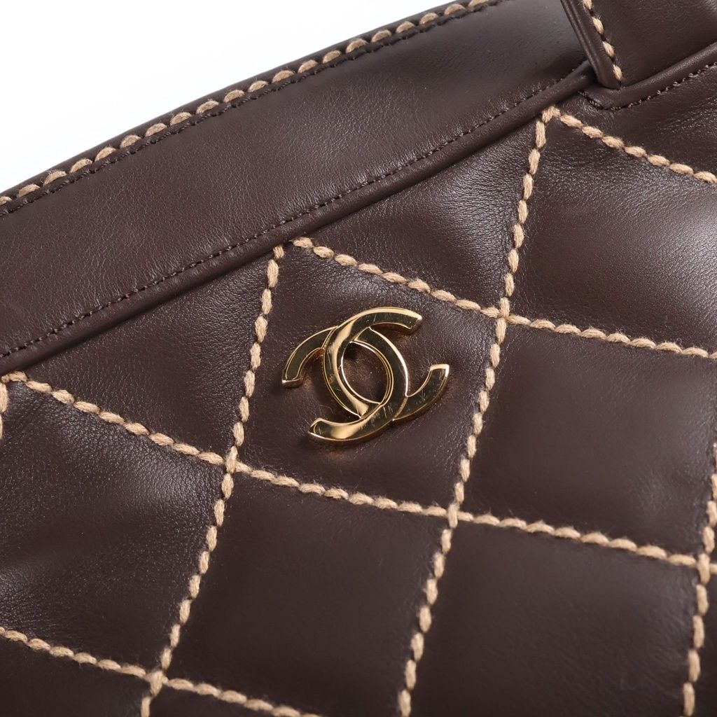 Chanel Wild Stitch Mini Boston Bag Brown Lambskin Gold — view 8