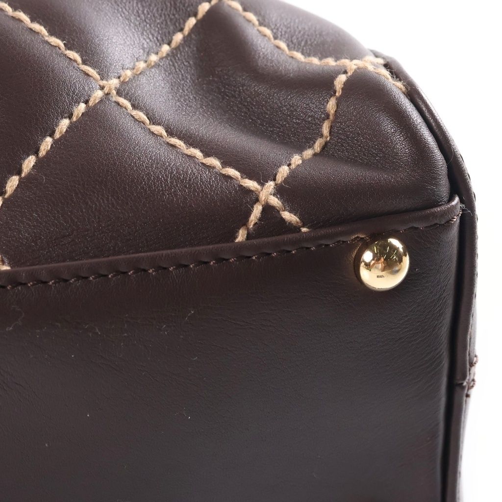 Chanel Wild Stitch Mini Boston Bag Brown Lambskin Gold — view 6