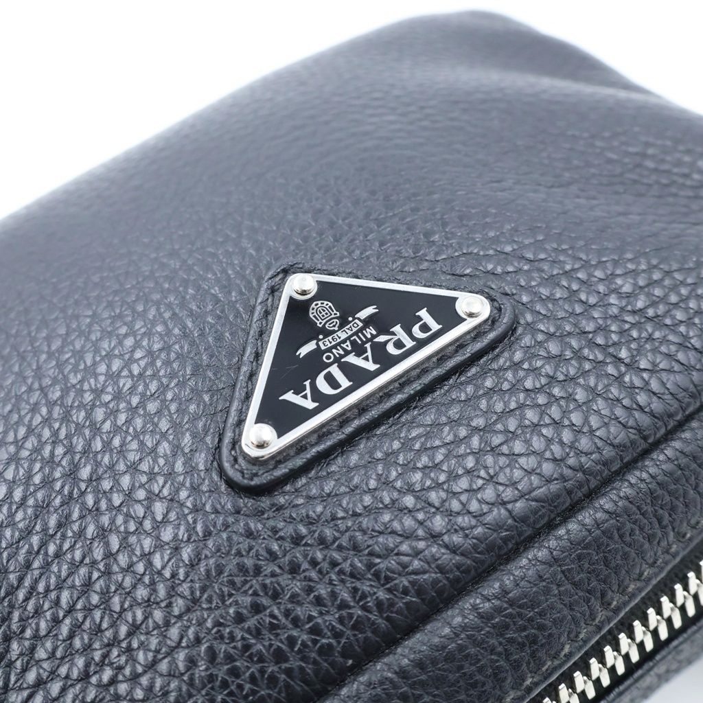 Prada Vitello Daino Leather Shoulder Bag Triangle Logo Black — view 6