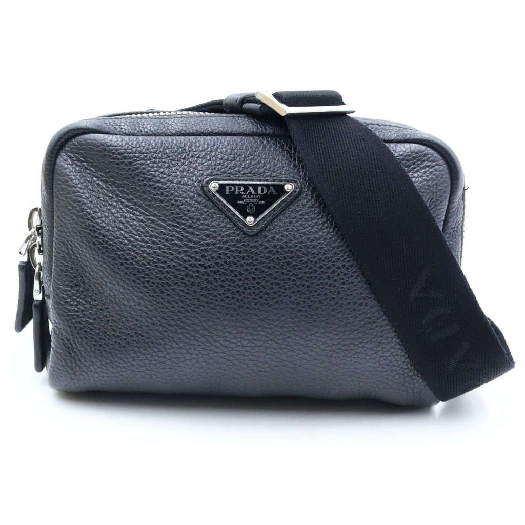 Prada Vitello Daino Leather Shoulder Bag Triangle Logo Black