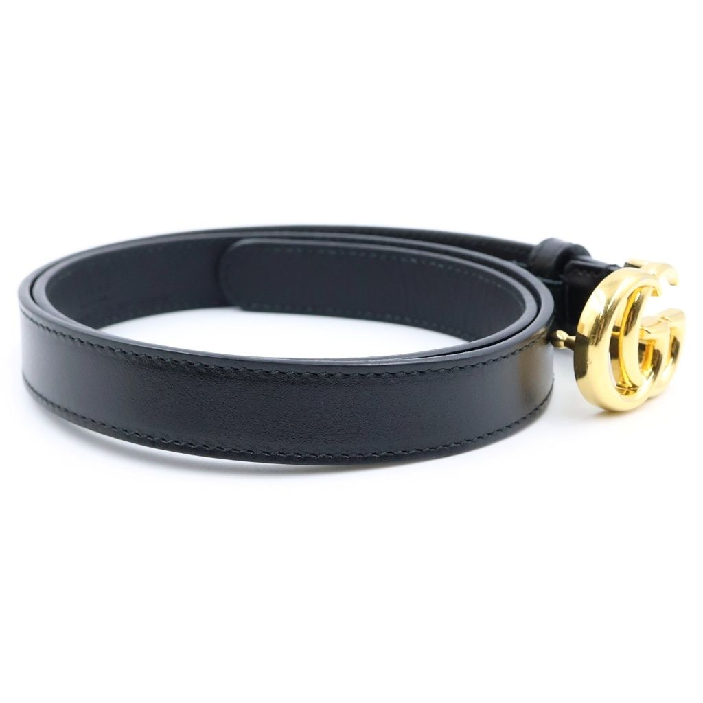 Gucci GG Marmont Slim Belt Gold Leather Black — view 3