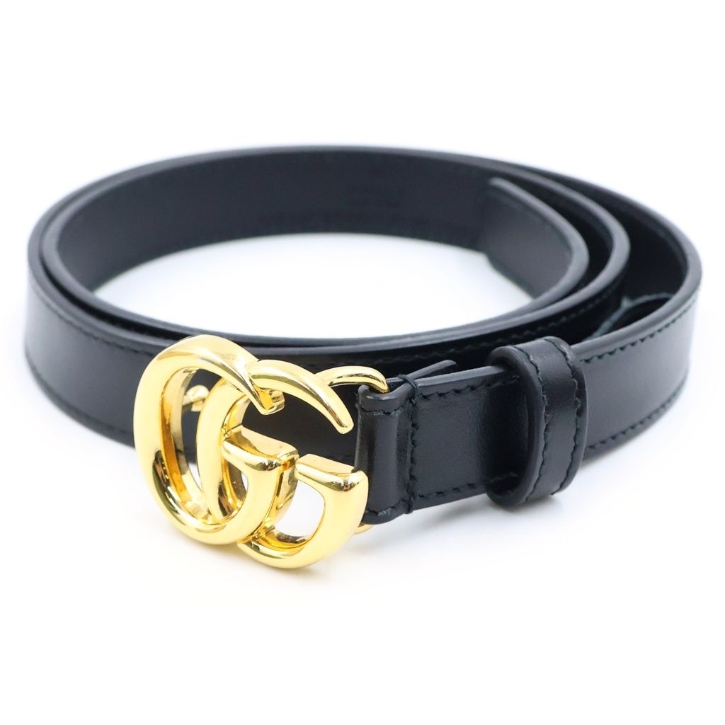 Gucci GG Marmont Slim Belt Gold Leather Black