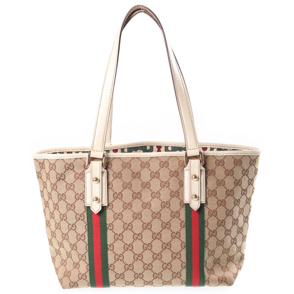Gucci Sherry Line Tote Shoulder Bag GG Canvas Leather Beige White — view 2