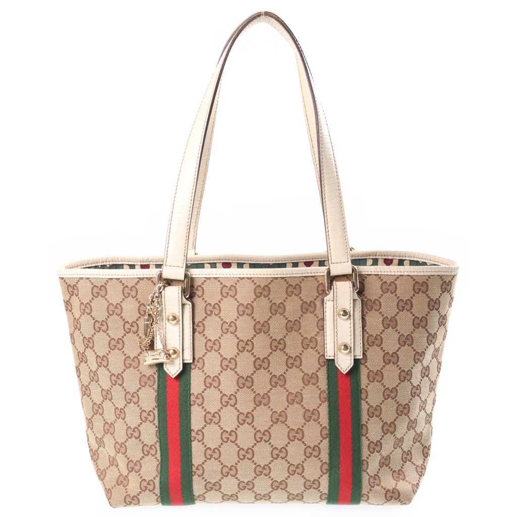 Gucci Sherry Line Tote Shoulder Bag GG Canvas Leather Beige White