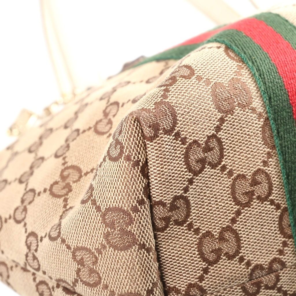 Gucci Sherry Line Tote Shoulder Bag GG Canvas Leather Beige White — view 5