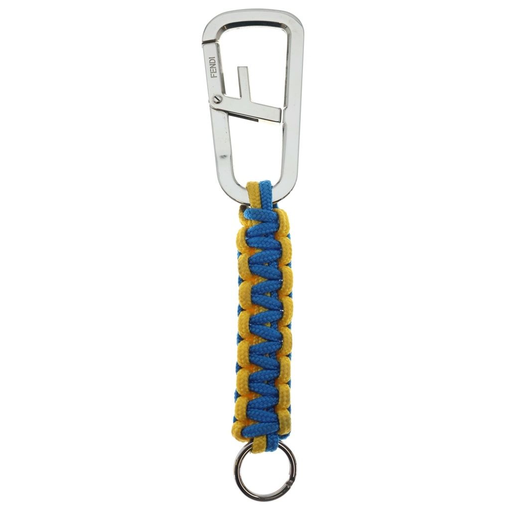 Fendi Logo Carabiner Paracord Charm Key Holder Blue Yellow