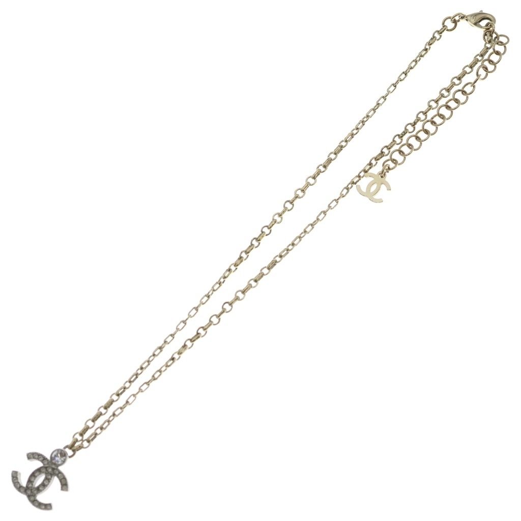 Chanel CC Logo Rhinestone Pendant Chain Gold — view 2