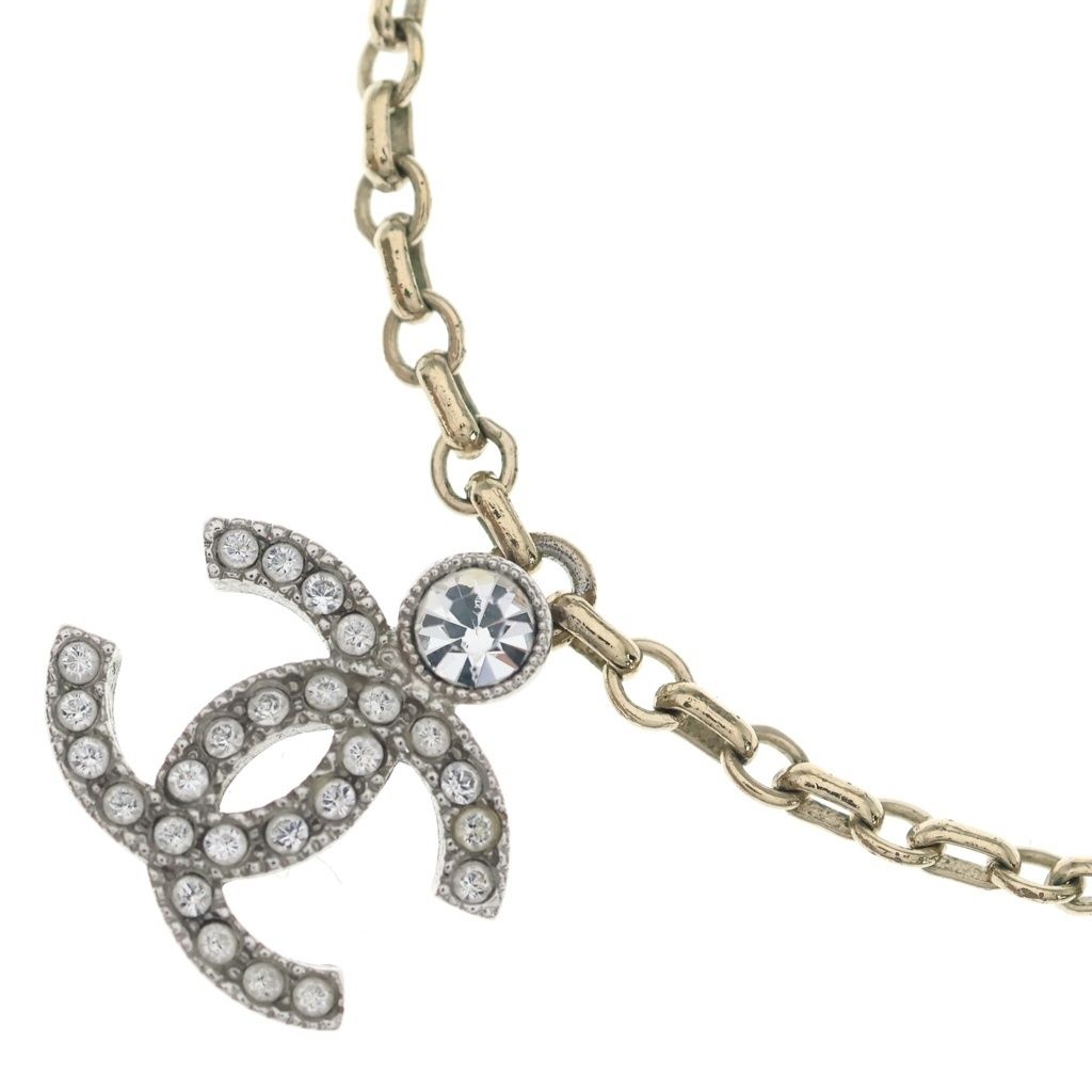 Chanel CC Logo Rhinestone Pendant Chain Gold