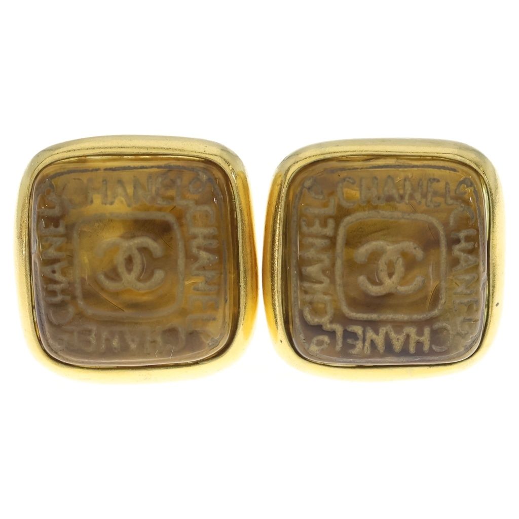 Chanel Gripoix CC Logo Square Earrings 99A Gold Plated