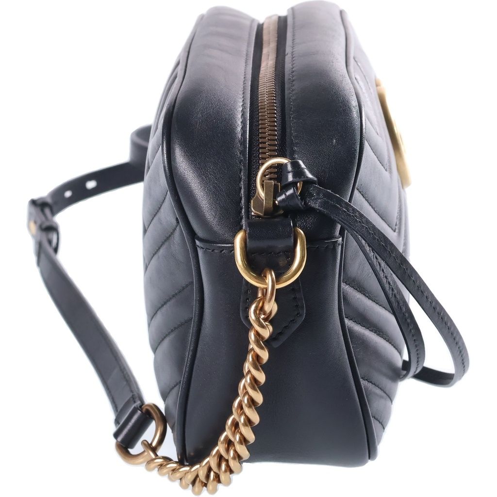 Gucci GG Marmont Chain Shoulder Bag Black Gold Leather — view 3