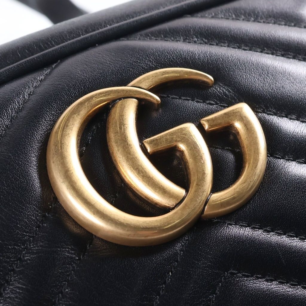 Gucci GG Marmont Chain Shoulder Bag Black Gold Leather — view 6