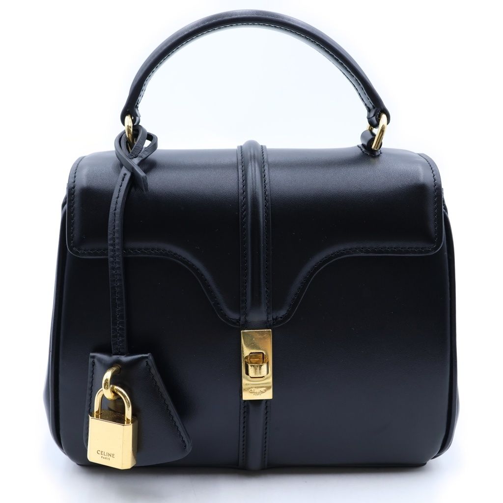 Celine Mini 16 Seize Handbag 2-Way Shoulder Leather Black
