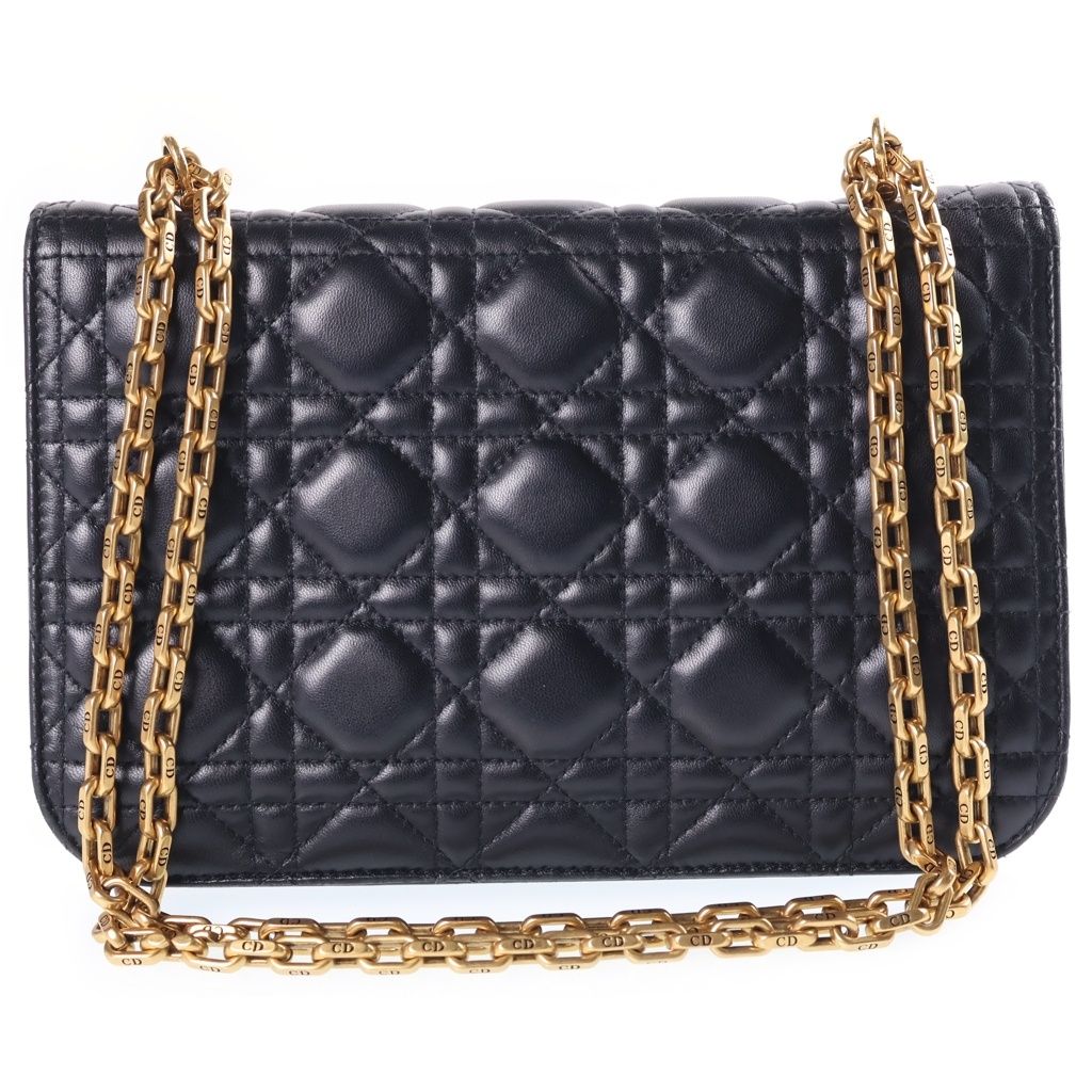 Dior Addict Cannage Chain Shoulder Bag Black Leather Gold — view 2