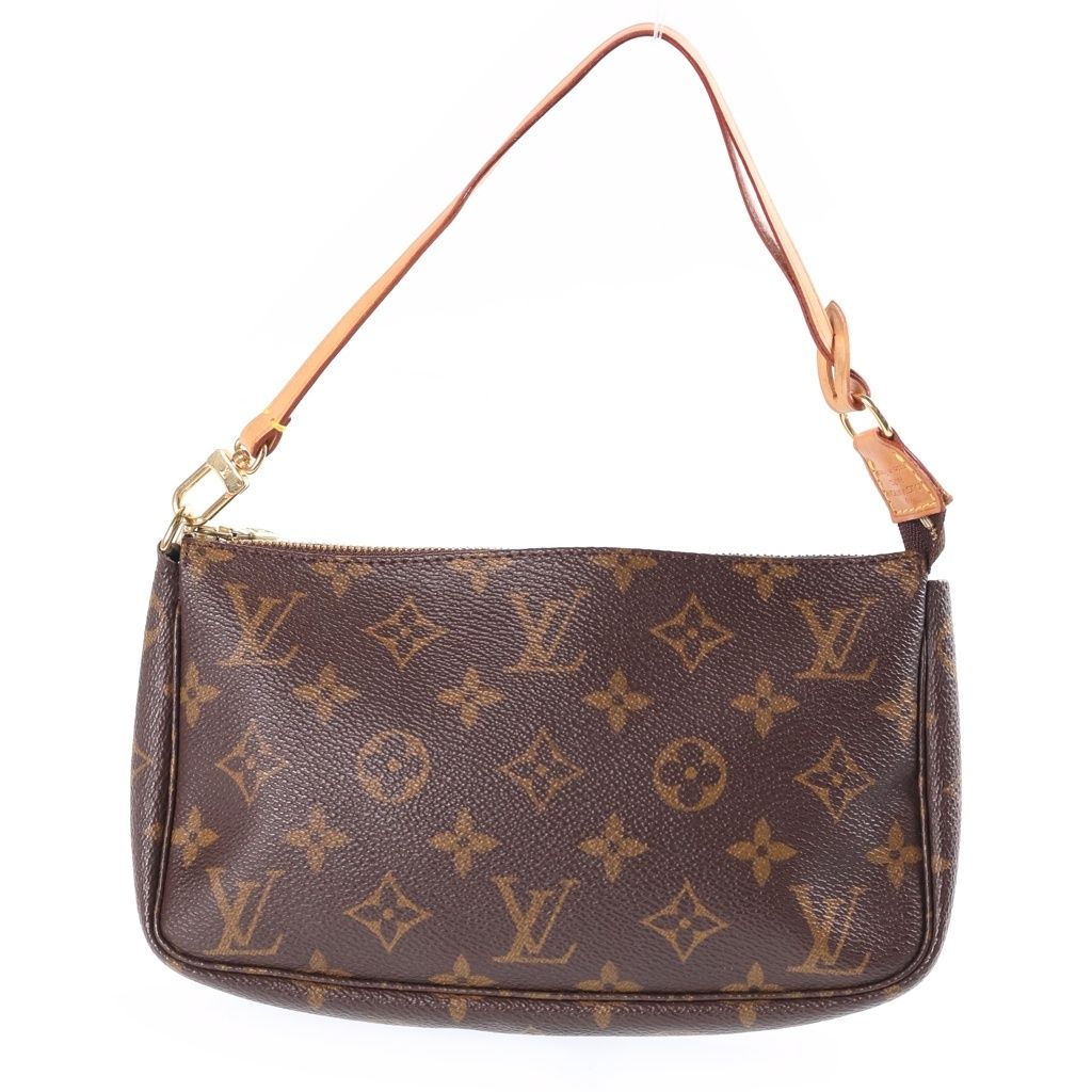 Louis Vuitton Monogram Pochette Accessoires Handbag Pouch Case Brown Leather