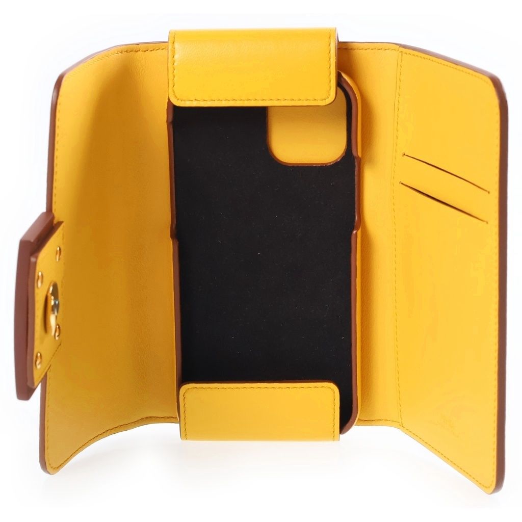 Fendi Baguette Phone Pouch Mini Handbag Yellow Brown Leather Gold — view 7