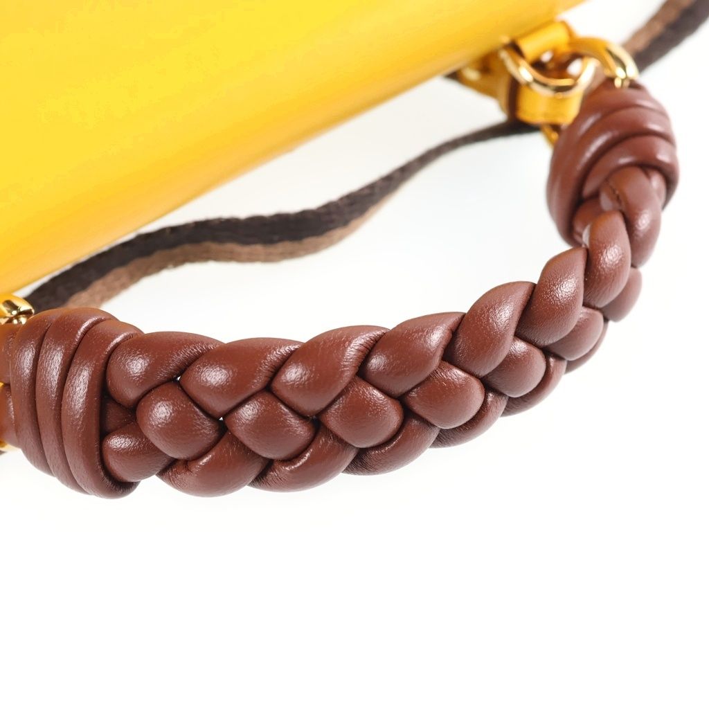 Fendi Baguette Phone Pouch Mini Handbag Yellow Brown Leather Gold — view 6