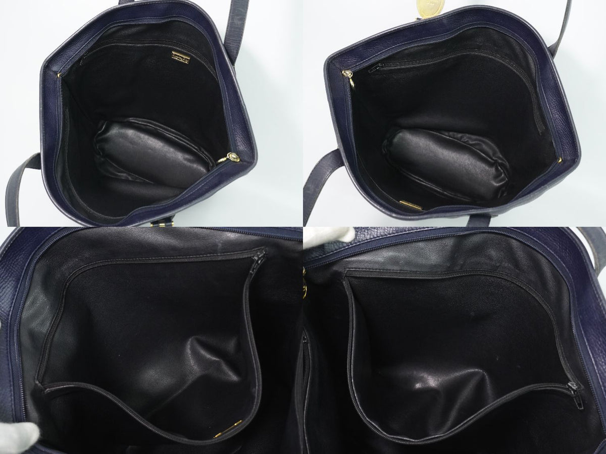 Dior Leather Shoulder Bag Tote Navy — view 8