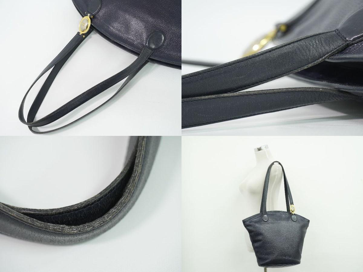 Dior Leather Shoulder Bag Tote Navy — view 6