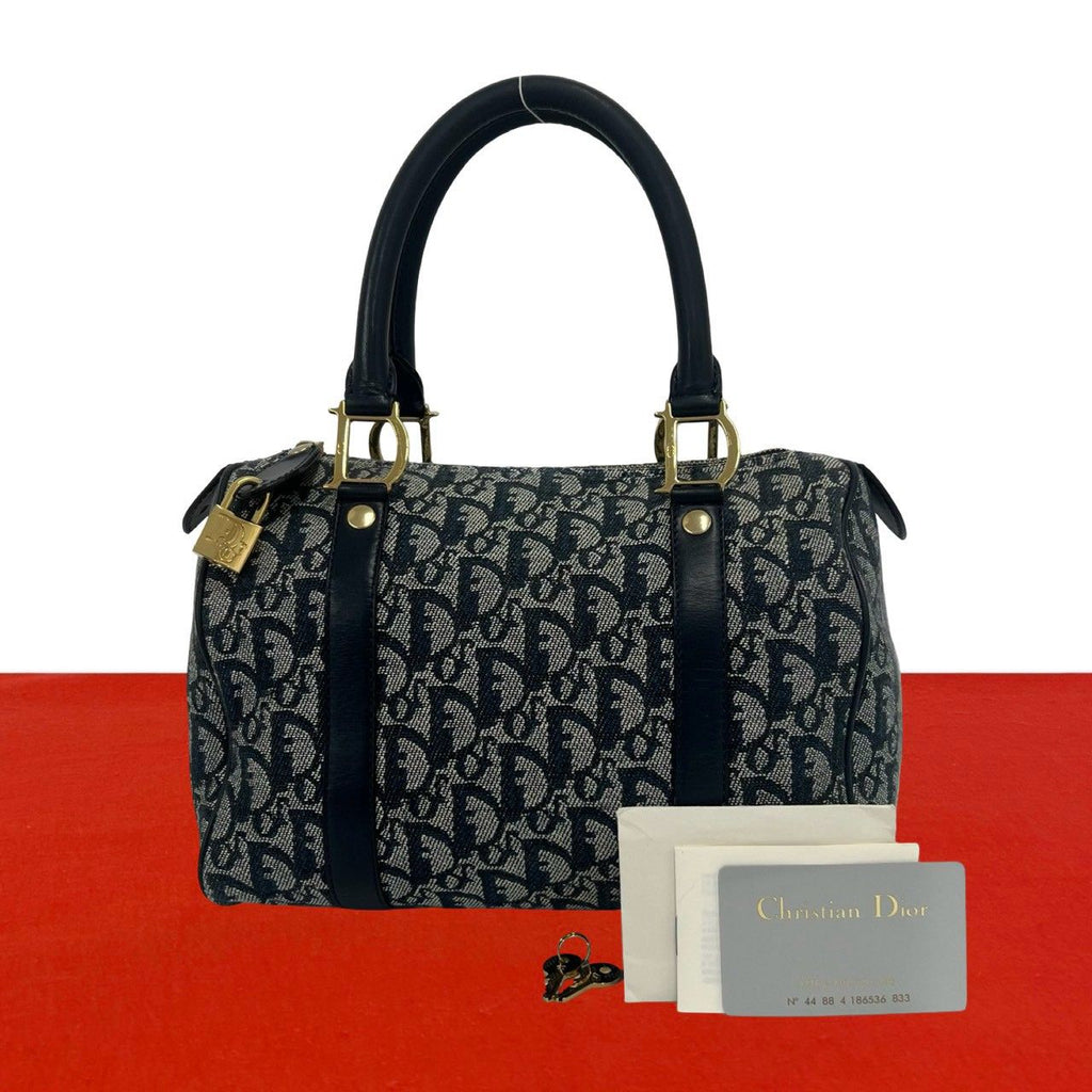 Dior Trotter Canvas Leather Mini Boston Bag Navy