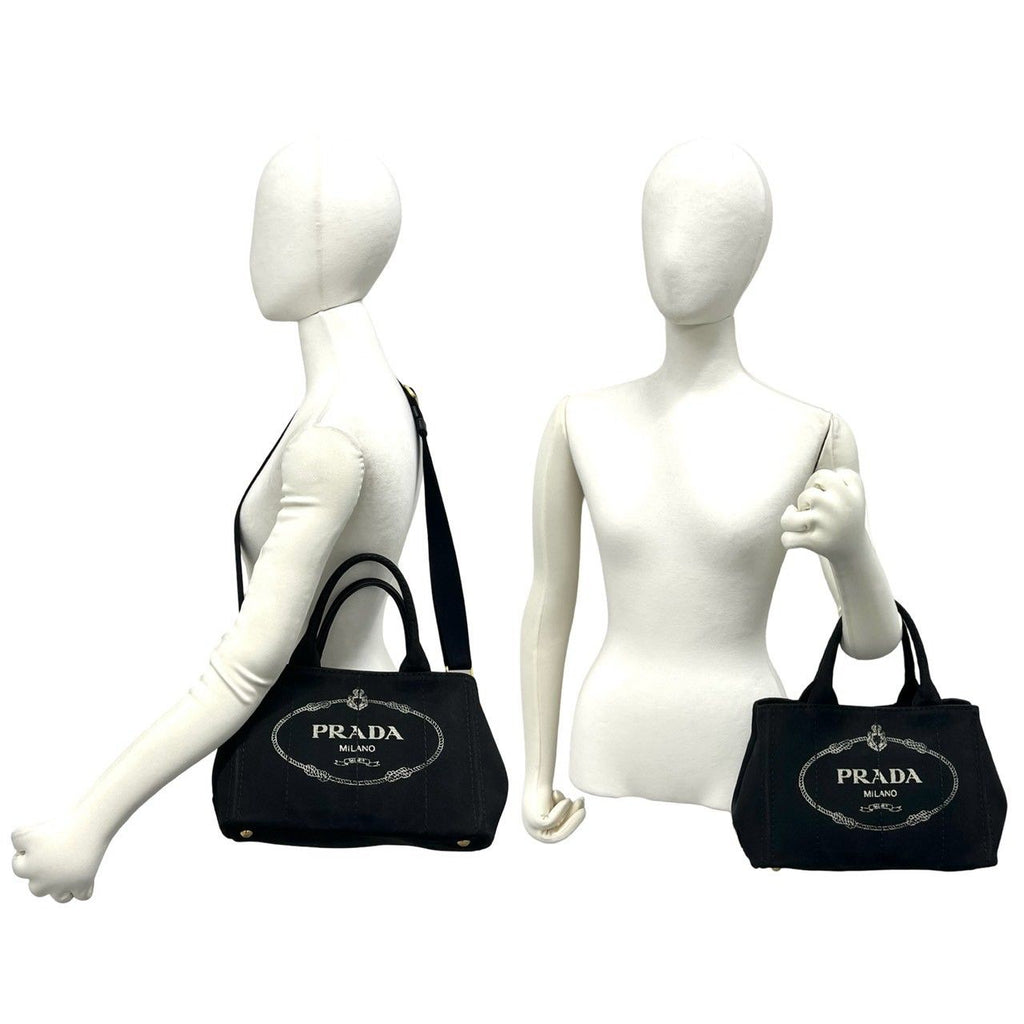 Prada Canapa Triangle Logo Canvas 2-Way Shoulder Bag Mini Tote Black — view 2