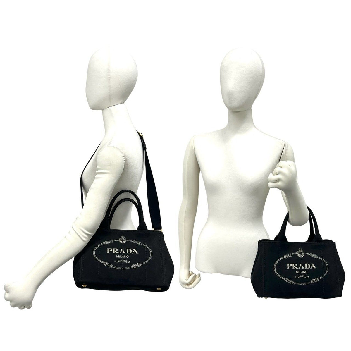 Prada Canapa Triangle Logo Canvas 2-Way Shoulder Bag Mini Tote Black — view 2
