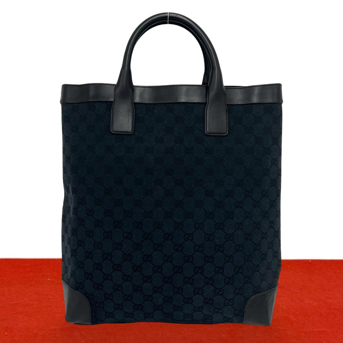 Gucci GG Canvas Pattern Leather Tote Bag Business Black