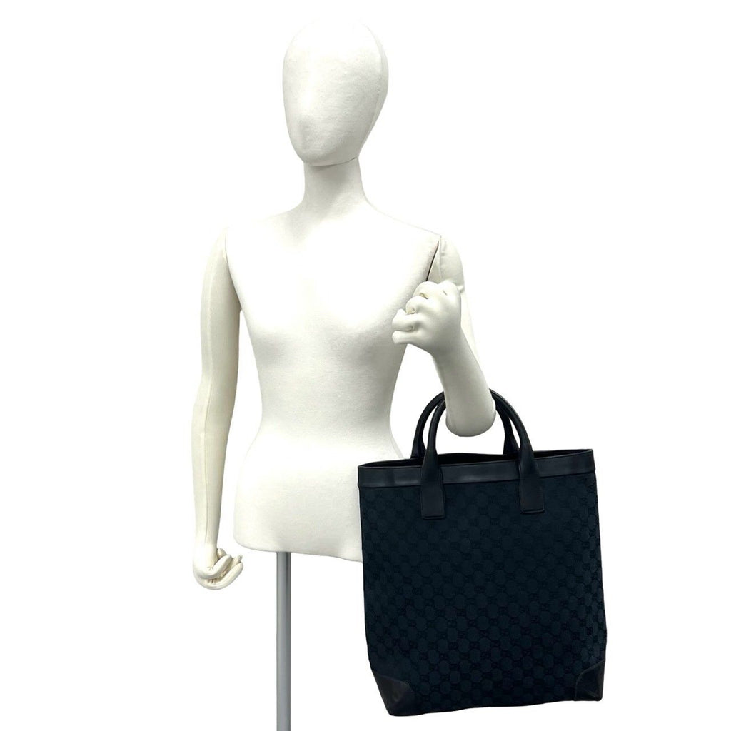 Gucci GG Canvas Pattern Leather Tote Bag Business Black — view 2