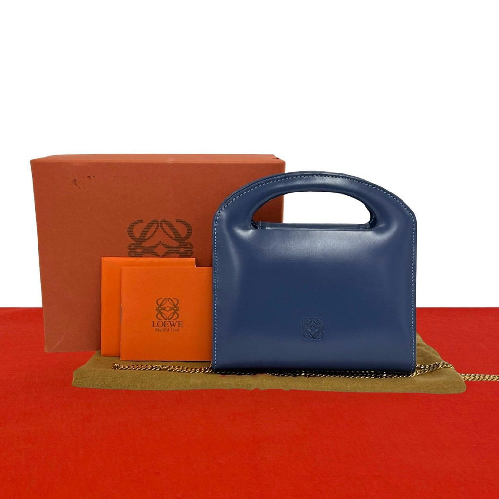 Loewe Vintage Anagram Logo Leather 2-Way Chain Shoulder Bag Blue