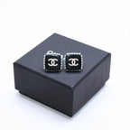 Chanel CC Logo Square Earrings Faux Pearl Black Resin