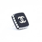 Chanel CC Logo Square Earrings Faux Pearl Black Resin — view 4