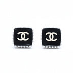 Chanel CC Logo Square Earrings Faux Pearl Black Resin — view 2
