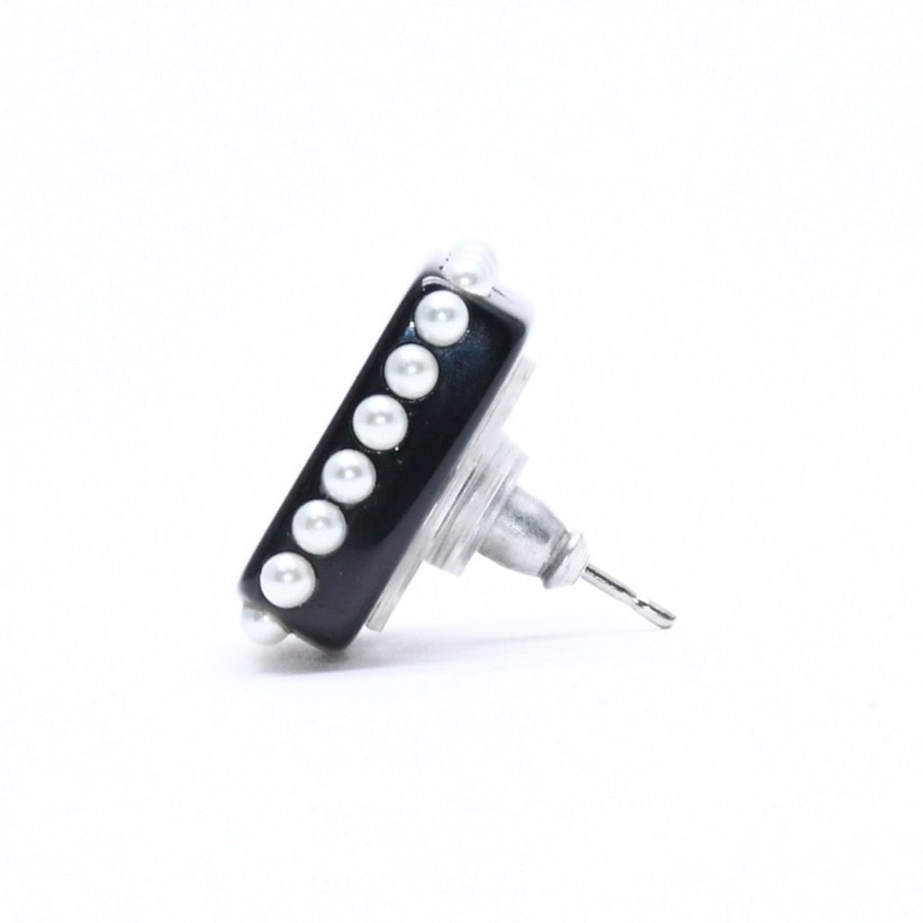 Chanel CC Logo Square Earrings Faux Pearl Black Resin — view 6