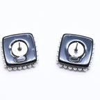 Chanel CC Logo Square Earrings Faux Pearl Black Resin — view 8