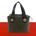 Celine Vintage Circle Logo Macadam Pattern Leather Handbag Mini Tote Brown Black
