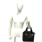 Celine Vintage Circle Logo Macadam Pattern Leather Handbag Mini Tote Brown Black — view 2