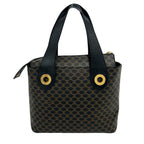 Celine Vintage Circle Logo Macadam Pattern Leather Handbag Mini Tote Brown Black — view 3