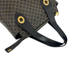 Celine Vintage Circle Logo Macadam Pattern Leather Handbag Mini Tote Brown Black — view 4