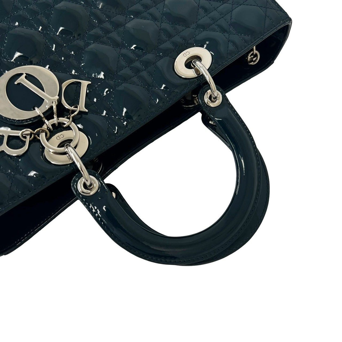 Dior Lady Cannage Stitch Patent Leather 2-Way Shoulder Bag Dark Green — view 4