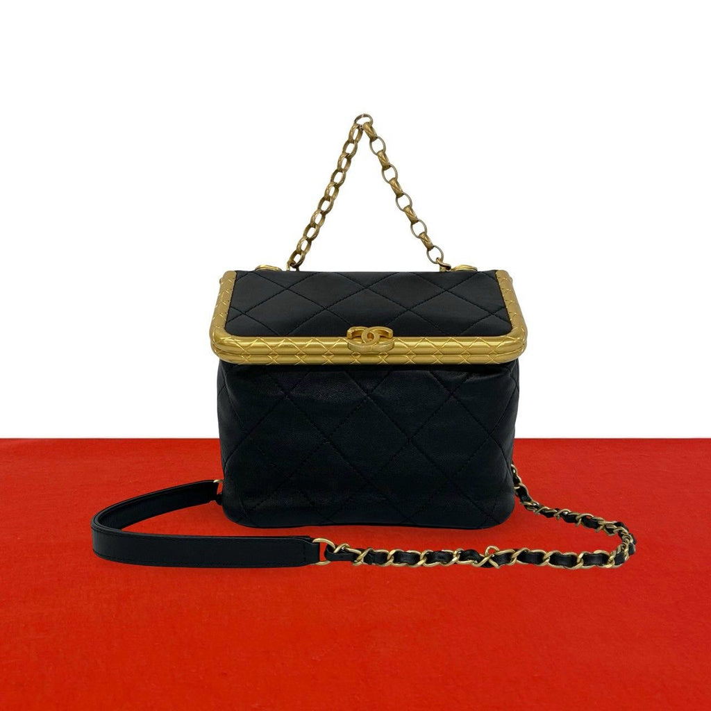 Chanel Quilted CC Logo Lambskin 2-Way Shoulder Bag Black