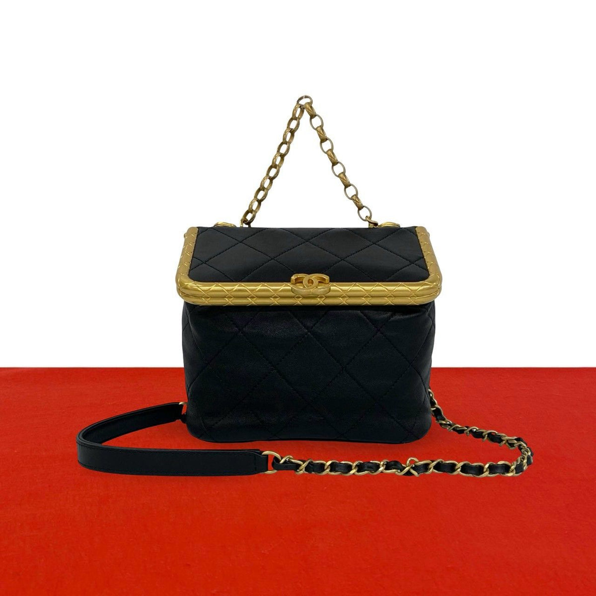 Chanel Quilted CC Logo Lambskin 2-Way Shoulder Bag Black
