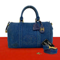 Chanel Vintage CC Logo Denim 2-Way Shoulder Bag Blue