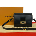 Louis Vuitton Dauphine MM Logo Leather Shoulder Bag Pochette Black
