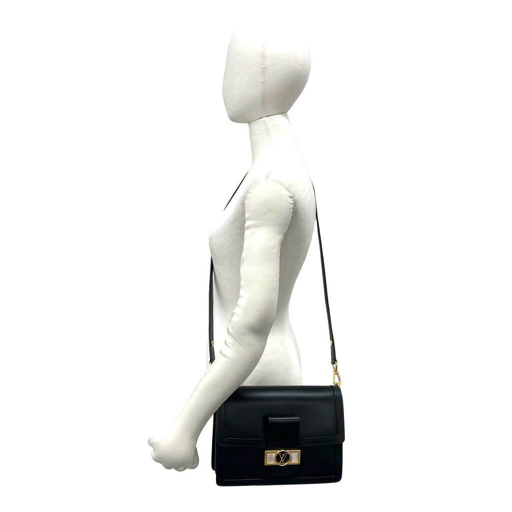 Louis Vuitton Dauphine MM Logo Leather Shoulder Bag Pochette Black — view 2